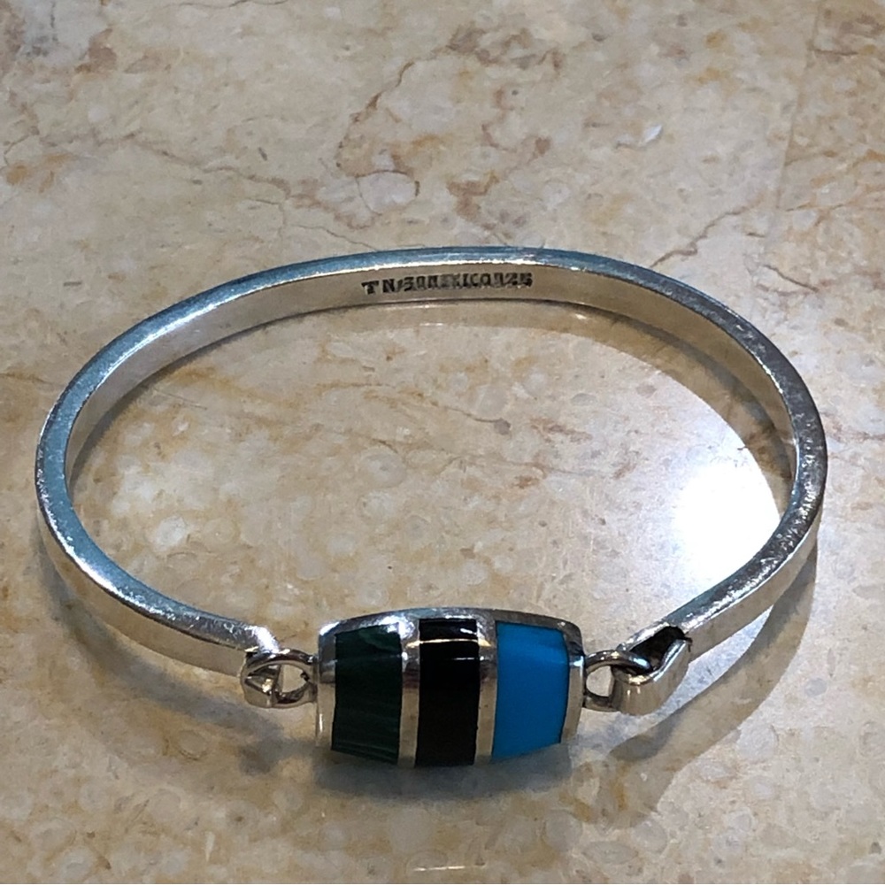 Vintage Taxco 925 Sterling Silver Turquoise Onyx Malachite Bracelet